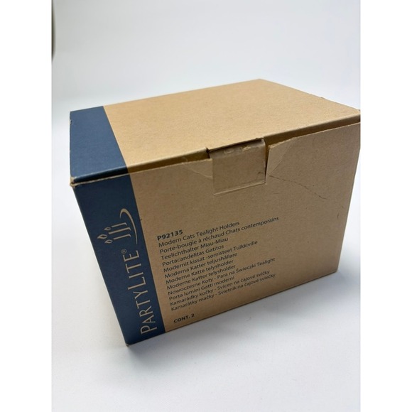 PartyLite Modern Cat Tealight Holders Set of 2 Black White Ceramic w Box - Picture 14 of 14